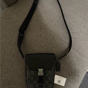 Coach Black Signature Small Crossbody with Buckle